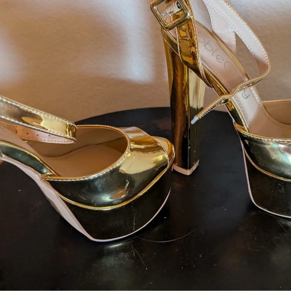 Gold Metallic Platform Slingback Heels